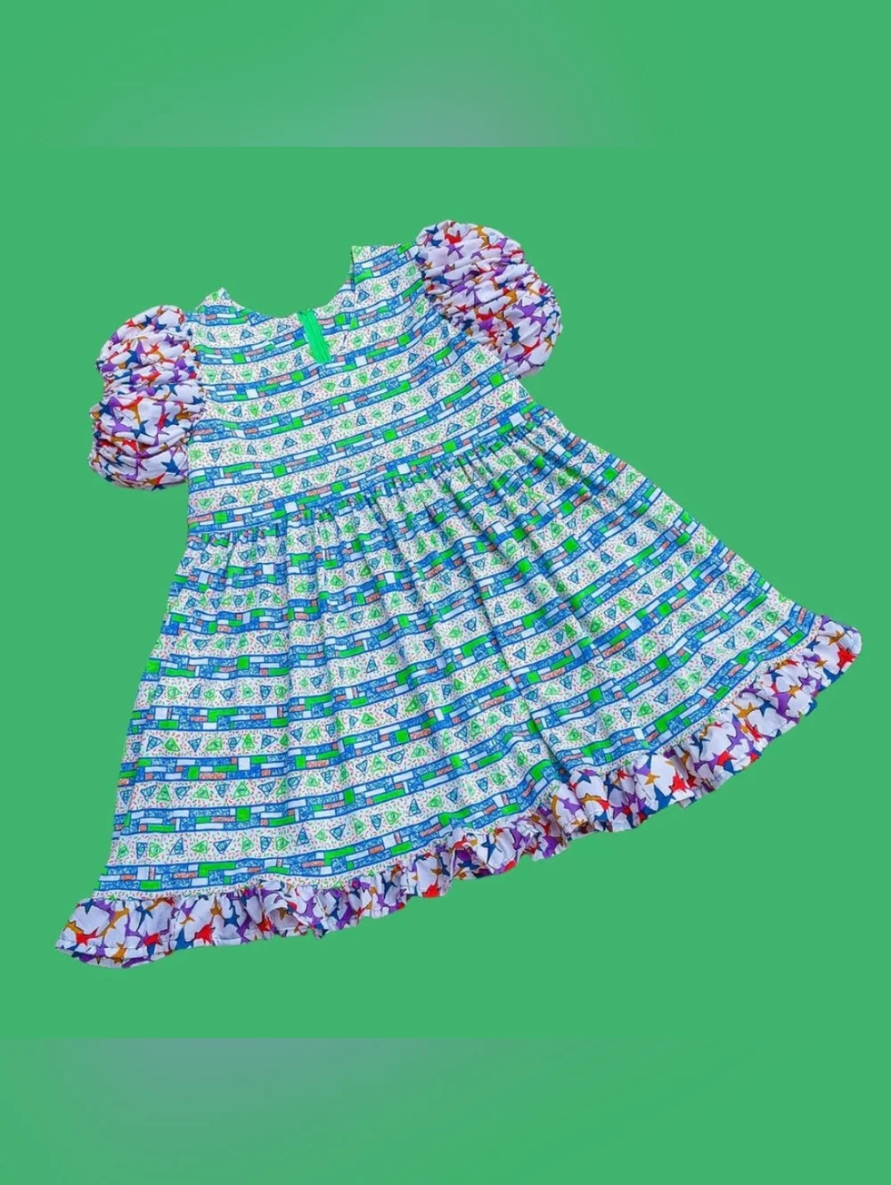 Handmade, upcycled retro, groovy patterned fabric dress Size L - Picture 8 of 8